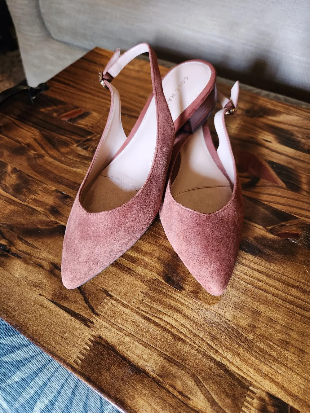 Cole Haan Tobacco Saddle Suede Pointed Slingback Flats